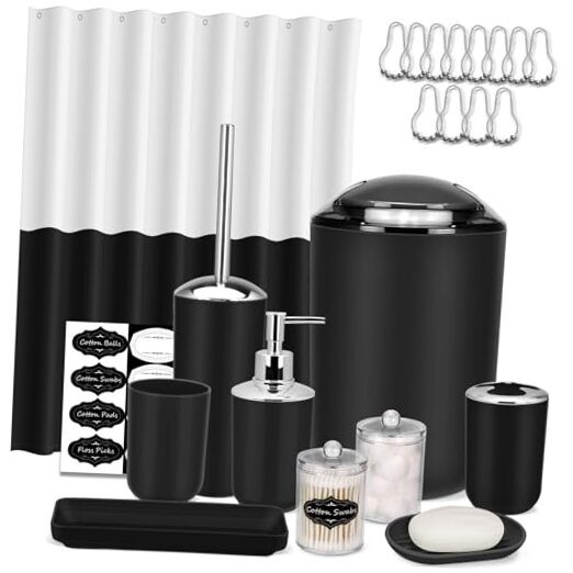 22-Piece Black Bathroom Accessories Set with Shower Curtain