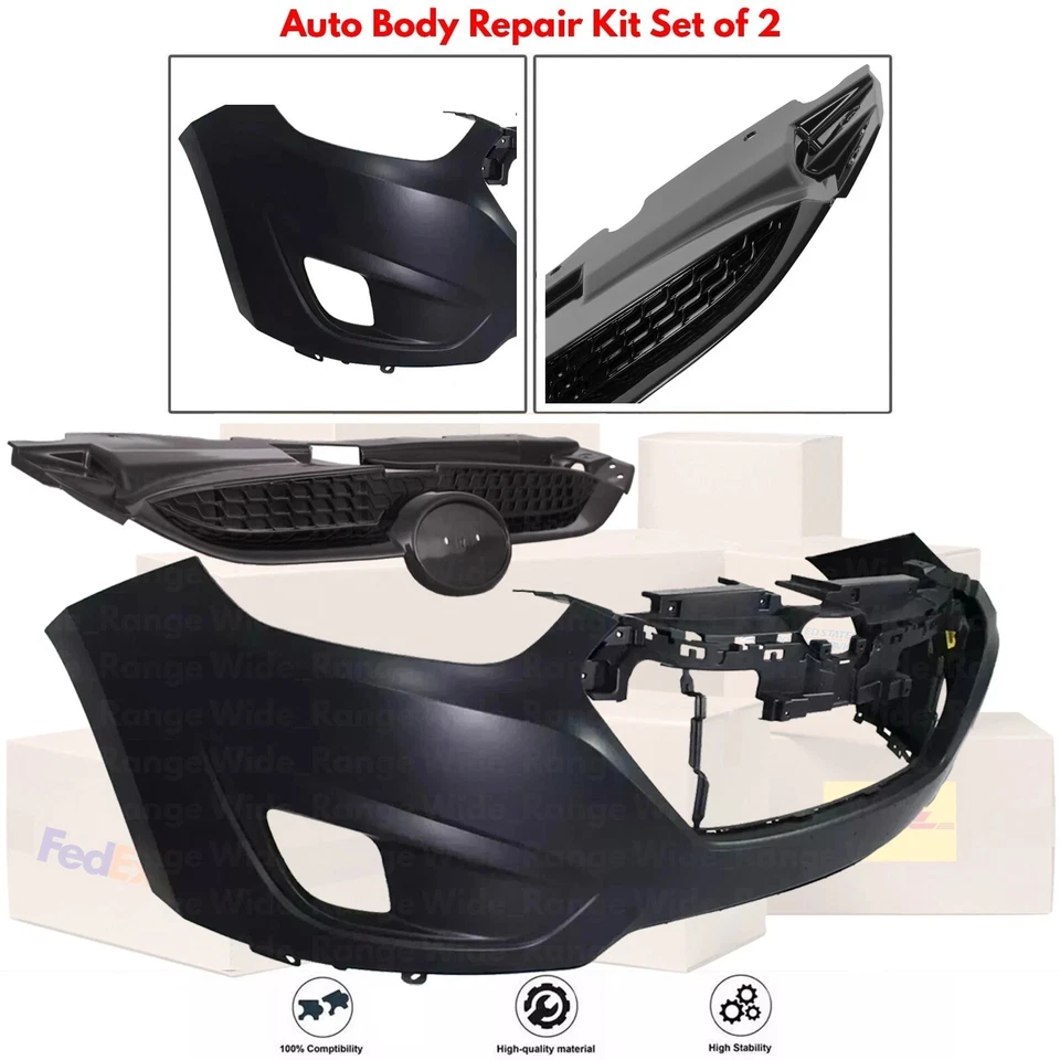 Front Bumper Cover Fascia & Grille Assembly Kit For 2010-2015 Hyundai Tucson Foto 2 de 4