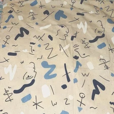 Handmade Linen-Blend Lap Blanket Abstract Face Print Throw 35x40  Boho Déco