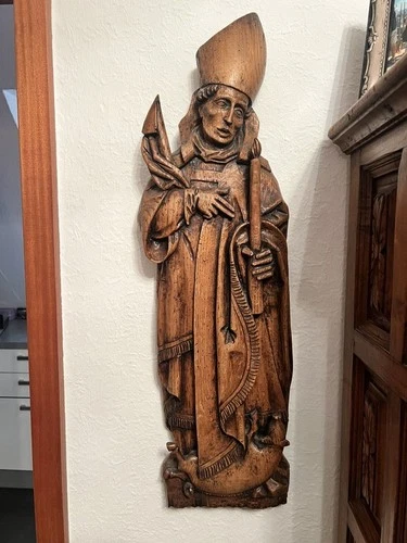 St. Santa Claus wooden figure wood carved 76 cm bishop wall figure church figure