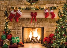 7x5ft Christmas Photo Backdrop Kids Holiday Fireplace Scene Photography