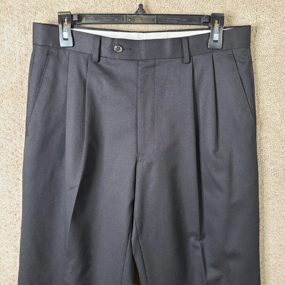 Chaps Pantalones Para Hombre 32x30 Negro Plisado Lana Vestido Traje Pantalones Puños Oficina Foto 2 de 4