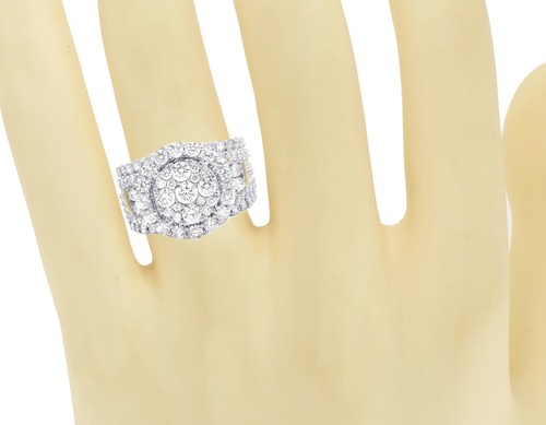 10K Yellow Gold Real Diamond Cluster Halo Engagement Wedding Ring 4 1/4 Ct 17MM - Picture 6 of 6