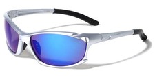 Mens Modern Wrap-Around Sports Sunglasses Gray Frame Purple Blue Mirror Lens
