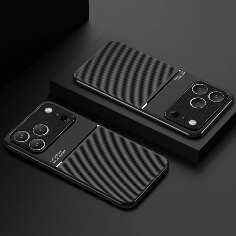 Luxury Magnetic Leather Case Metal Slim Carbon Fiber Hard Cover For Smart Phone - Image 4 of 4