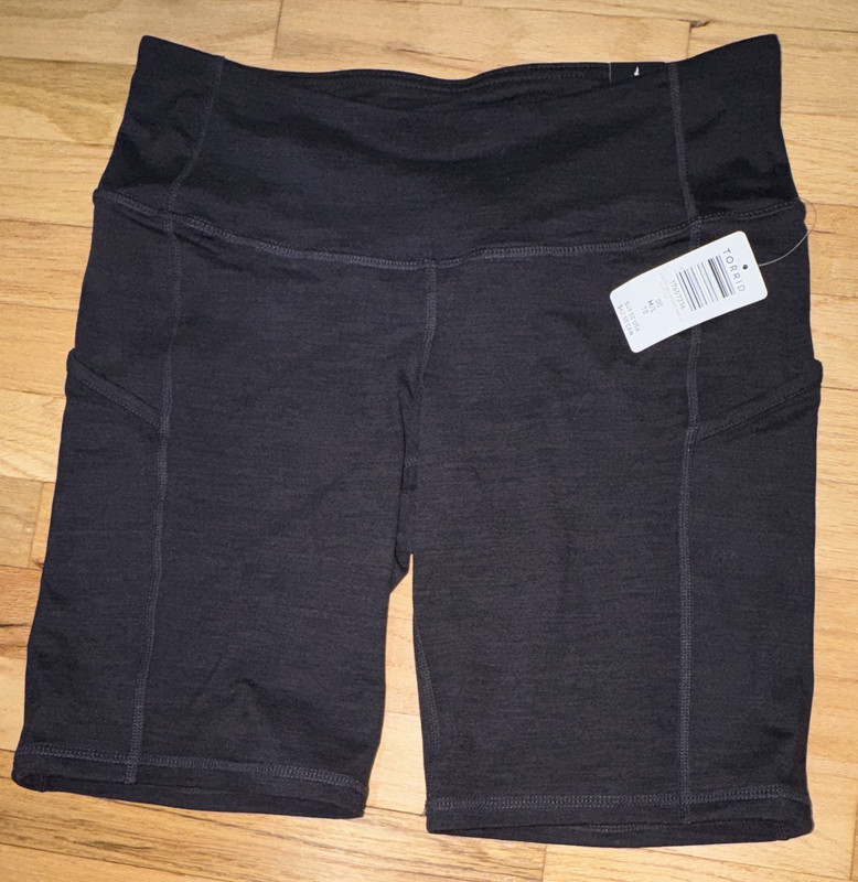 Torrid Happy Camper Plus Size Biker Shorts Black Stretch Pockets