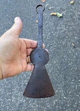 RARE early American 18thc country wrought iron spatula with scored decoration