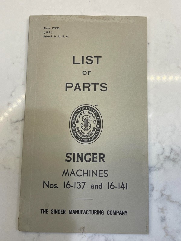 *RARE* Singer Parts Manual Catalog 1942 Machine #s 16-137 & 16-141 **PRISTINE**