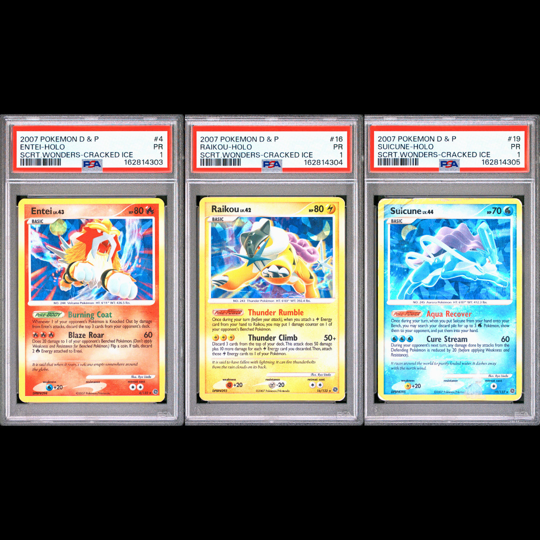 PSA 1 SEQUENTIAL 2007 D & P Secret Wonders Entei Raikou Suicune Cracked Ice Holo