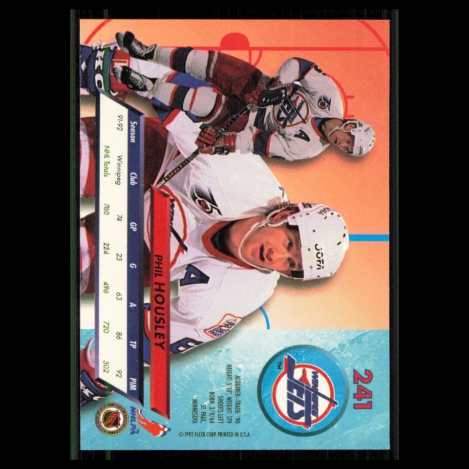 Phil Housley #241 1992 Fleer Ultra Winnipeg Jets Hockey Card NHL NM - Image 2 of 3