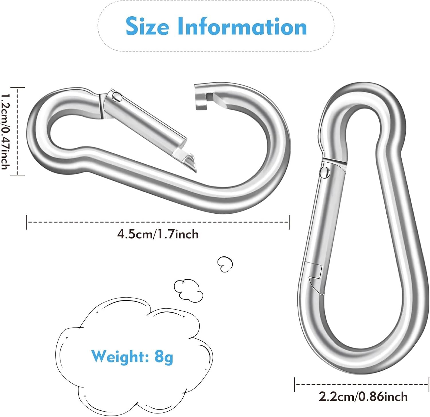 Stainless Steel 20 Pcs Small Carabiner Clips, 1.7 Inch Spring-Snap silvery 