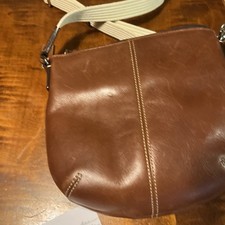 Coach Brown Crossbody Bag Silver Hardware Zip Closure Adjustable Strap
