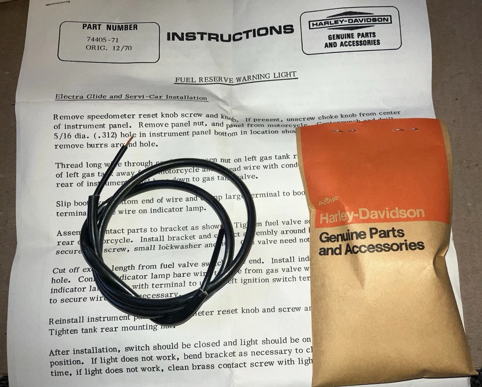 Harley Davidson Sportster 74405-71 1971 FL FLH Shovelhead kit de luz de reserva de combustible Foto 2 de 4