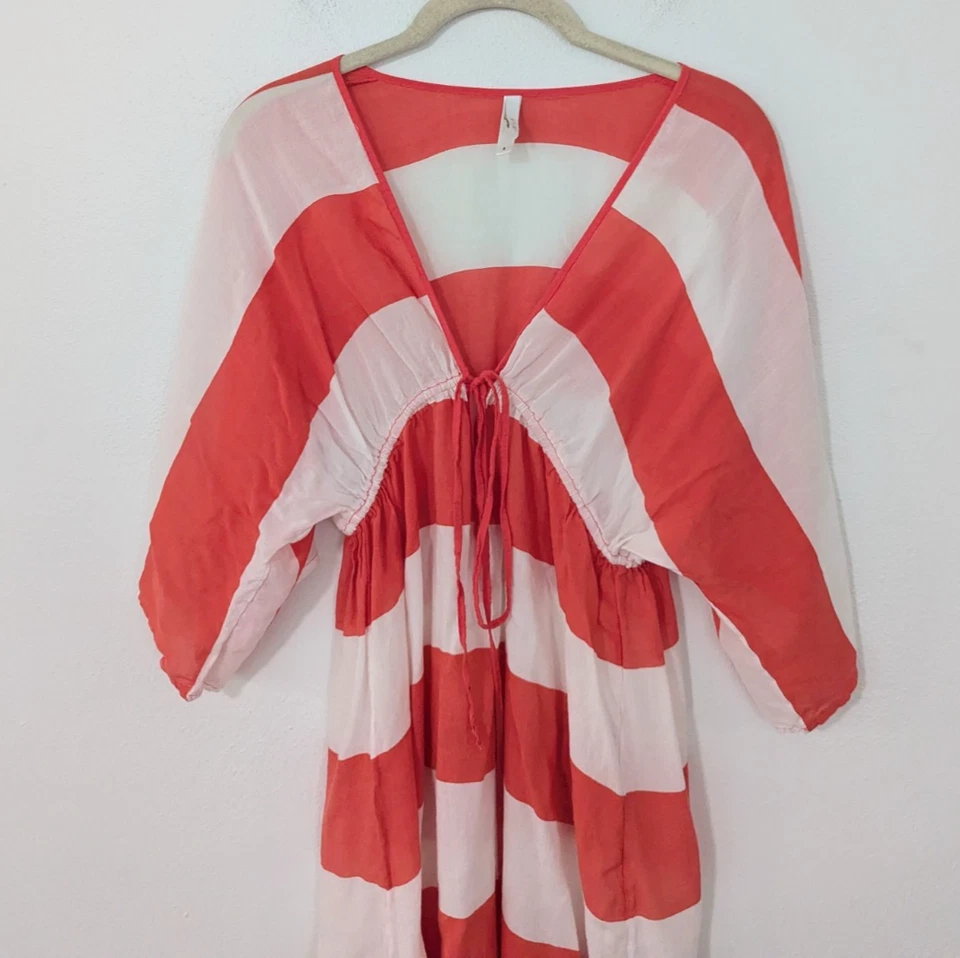 VIX Paula Hermanny Corbata a Rayas Frontal Natación Cubre Rosa Coral Blanco Pequeña S Foto 2 de 4