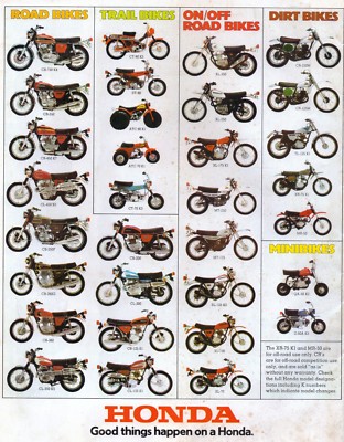 1974 HONDA MOTORCYCLE LINEUP SALES AD/ BROCHURE VINTAGE - Main Image