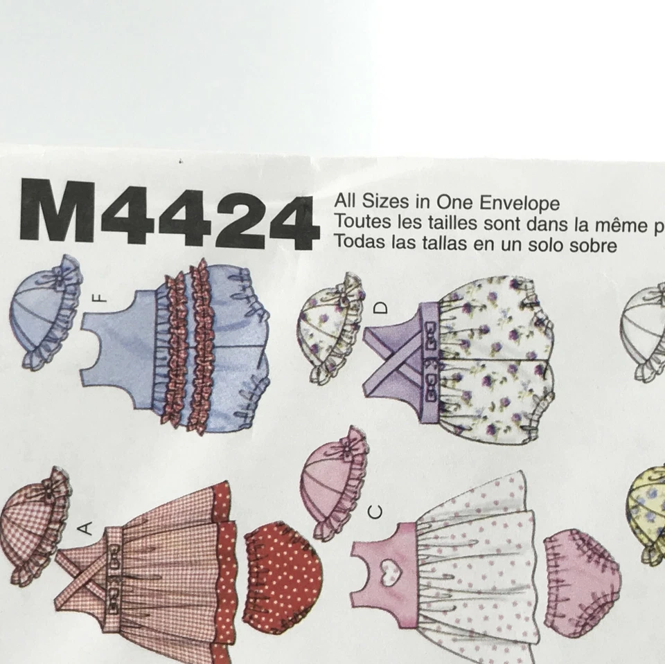 McCalls 4424 Dresses Rompers Panties Bloomers Hat Babies S XL Sewing Pattern - Image 2 of 4