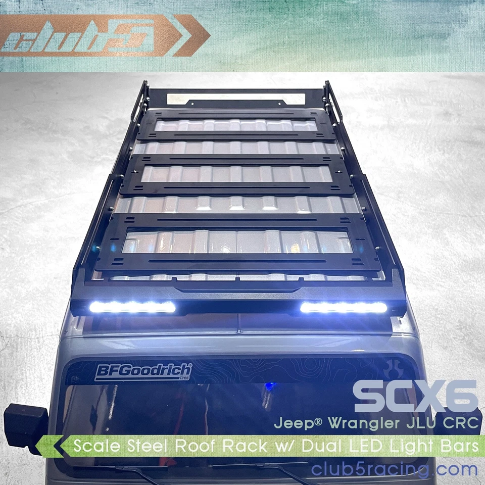 Metal Roof Rack ( V2 ) w/ Dual Light Bar for SCX6 Jeep JLU Wrangler - Image 4 of 4