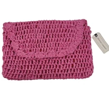 NWT MELROSE AND MARKET Lacey Straw Clutch In Pink