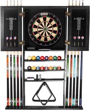 10-Cue Wall Mounted Cue Rack/Holder& Dartboard Cabinet Combo