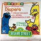 Sesame Street Flat Cotton Diapers 14x20 1998 NOS 100% Cotton Gauze NOS Vintage