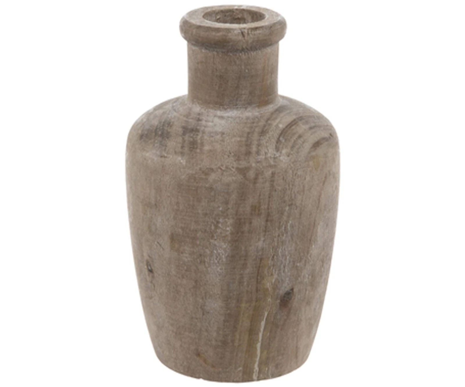 Distressed Wooden Vase with Flared Shoulders and Lipped Top Rim