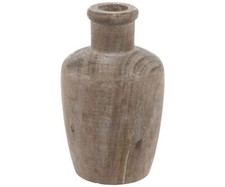Distressed Wooden Vase with Flared Shoulders and Lipped Top Rim