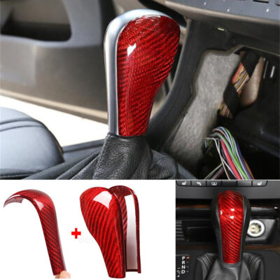 2×Red Carbon Fiber Gear Shift Knob Trim For BMW 5 Series 96-07 X3 06-10 X5 04-06
