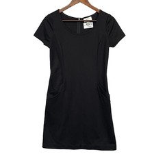 LOFT T Shirt Dress Women Size 4 Black Ponte Pockets Zip Back Short Sleeve