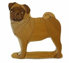 Carved Wood Art Pug Dog Wall Picture Plaque Signed Two Toned 3D Handmade