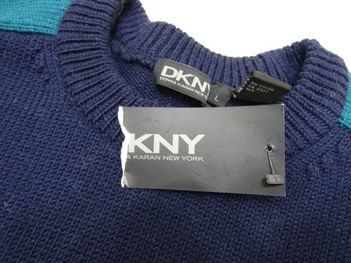 DKNY Sweater Mens Large Navy Colorblock Merino Wool Casual Office Normcore NWT - Picture 8 of 13