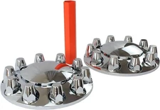 2 Front 33mm Chrome Hub Caps Cover Axle Wheel Semi Truck ABS Screw-on Nut Covers