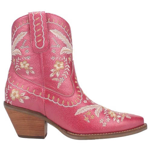 Dingo Primrose Embroidered Floral Snip Toe Cowboy Booties Womens Pink Casual Boo - 第 1/5 張圖片