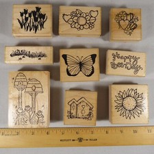 Summer Flowers Rubber Stamp Lot Bee Hives Birdhouse Daisy Fun Garden Patch 30