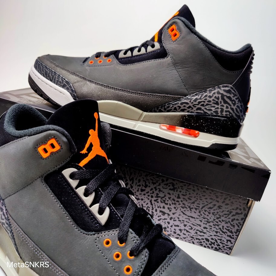 Air Jordan 3 US 13 Men's Black White Gray Orange Nike Retro Fear  CT8532 080 New thumbnail 9