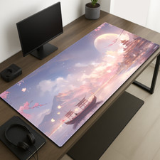 Japanese Gaming Desk Mat, Cherry Blossom Mouse pad, Sakura Scenery Desk Pad