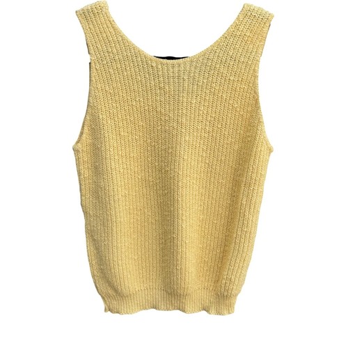 Vintage 70s 80s Handmade Womens Knit Yellow Sleeveless Scoop Neck Tank Top S - Picture 4 of 5