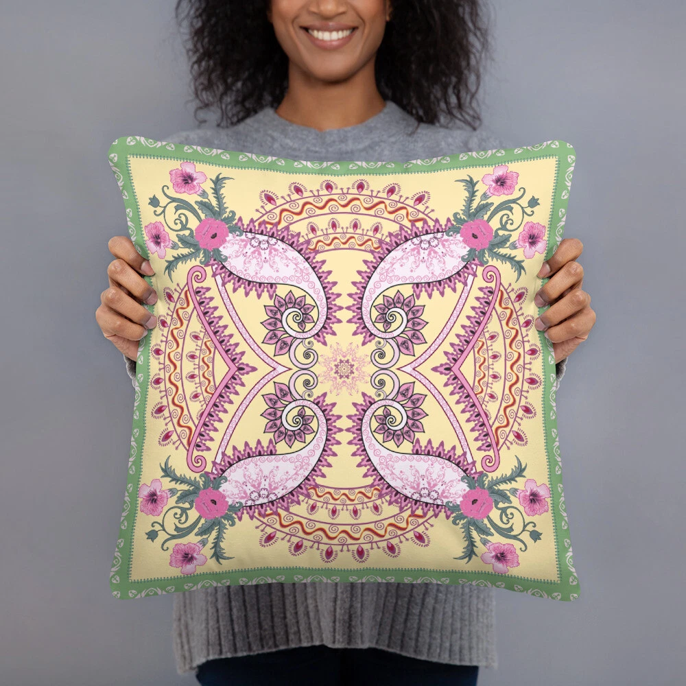 Pink and Green Floral Design Home Decor Basic Pillow with Flowers