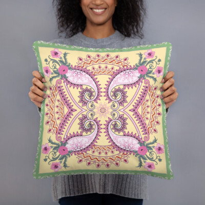 Pink and Green Floral Design Home Decor Basic Pillow with Flowers