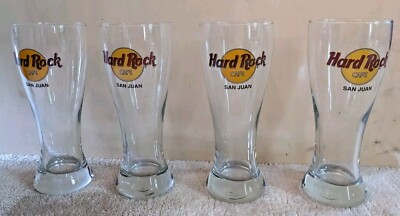 Set Of 4 Hard Rock Cafe San Juan 20 Oz Pilsner Beer Glasses Never Used