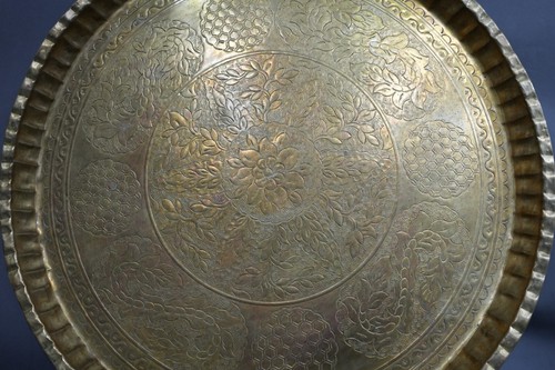 Bandeja colgante decorativa de cobre ornamentación damascena otomana islámica rara 21" - Imagen 5 de 11