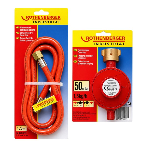 Rothenberger Propan Druckminderer 50 Mbar + Gasschlauch 1,5 M Set Camping-image