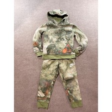 Nike Boys Fleece Hoodie  Joggers Set 4T Olive Green Orange Tie Dye Swoosh AOP