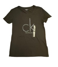 Calvin Klein Jeans Womens Black Short-Sleeve T-Shirt Glitter Logo Medium NWT
