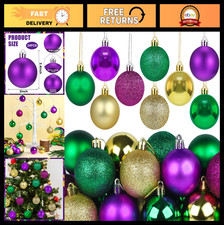 24 PCS Mardi Gras Ornaments - 2" Glitter Ball Baubles in Purple, Green, Yellow f