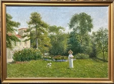 Impressionist Antique Original Landscape Oil Painting, Garden Nature , Framed