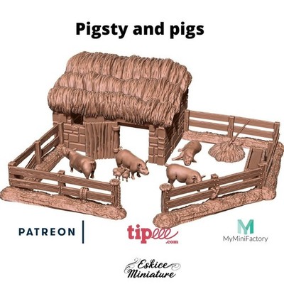 Eskice Miniatures Pigsty & Pigs Terrain Scenery Bolt Action SAGA 15mm 20mm 28mm+