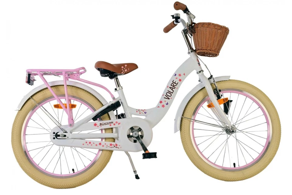 Volare Blossom Kinderfahrrad für Mädchen - 20 Zoll in Weiß mit Blütendesign