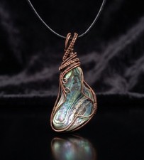 Handmade OOAK Copper Wire Wrapped Abalone Shell Necklace