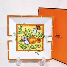 Hermès Siesta Ashtray Accessory Flower Butterfly Gift Ceramic With Box Used