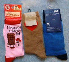 Ladies 3 Pair   Trouser Socks Sz 9-11 Pink, Tan, Blue Check, Crew Liteweight/NEW